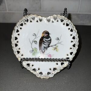 Vintage Sonsco Bird Plate Heart Shape Made In Japan Gold Trim